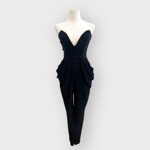 MONACO Black Strapless Plunge Jumpsuit (Sz S)